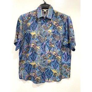 Vtg 90s STUNT 100% Silk Men's Button Up Top Shirt Streetwear Green Purple Size M